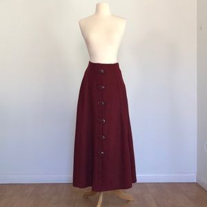Vintage Burgundy Maxi Skirt with Buttons - Sz S/XS